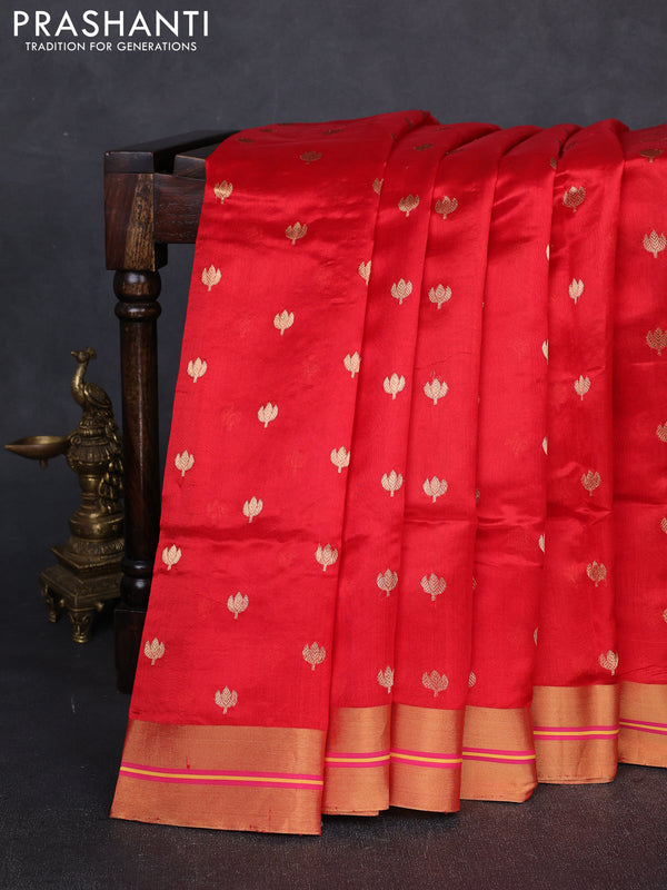 Pure chanderi silk saree red with zari woven buttas and zari woven border