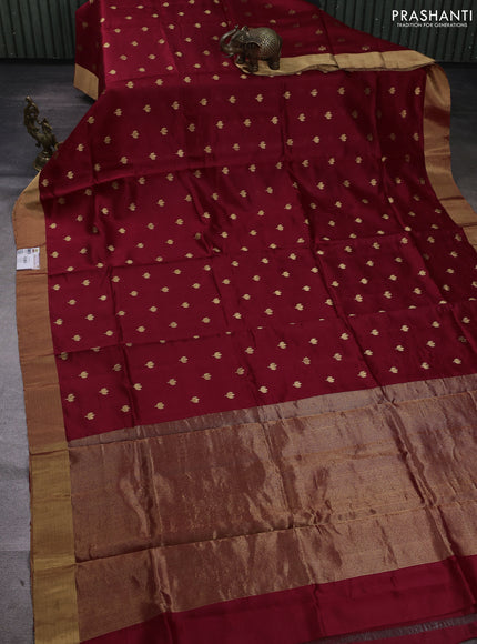 Pure chanderi silk saree maroon with zari woven buttas and zari woven border