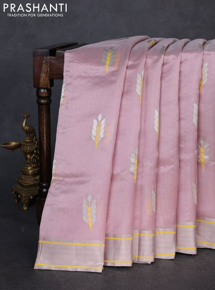 Pure chanderi silk saree pastel pink with thread & zari woven buttas and zari woven border
