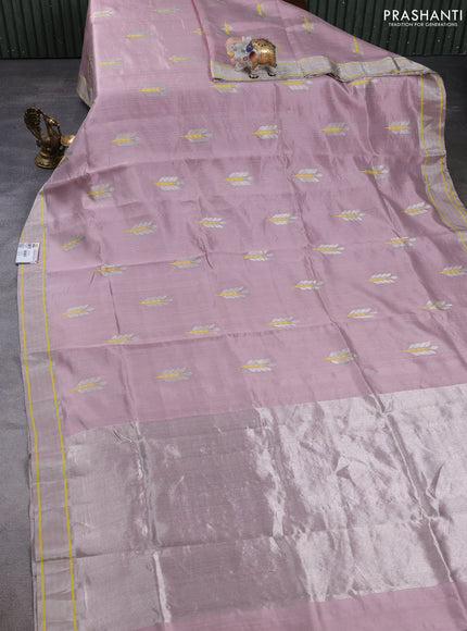 Pure chanderi silk saree pastel pink with thread & zari woven buttas and zari woven border