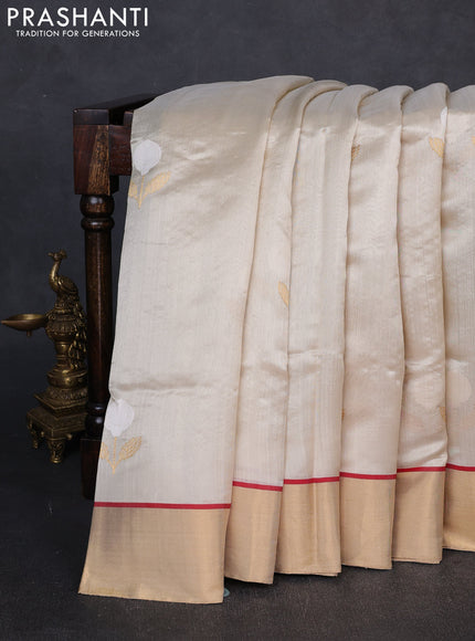 Pure chanderi silk saree beige with thread & zari woven buttas and zari woven border