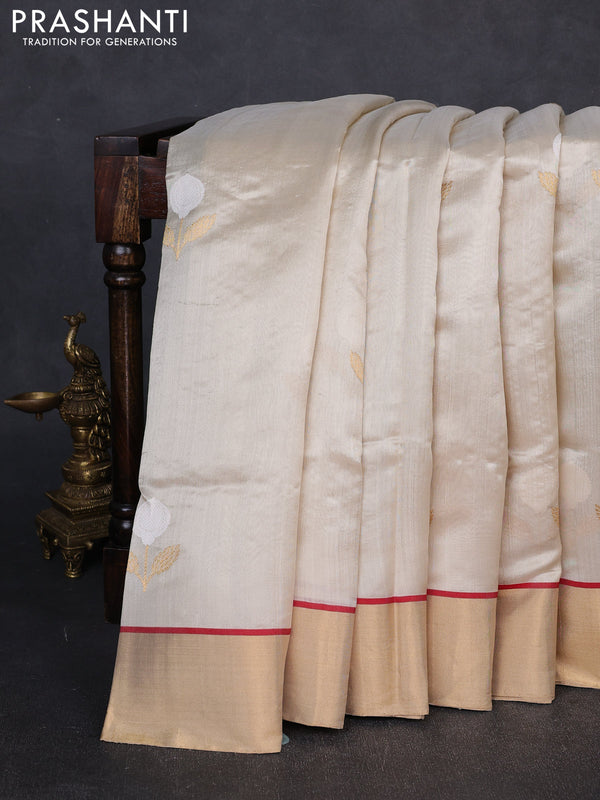 Pure chanderi silk saree beige with thread & zari woven buttas and zari woven border