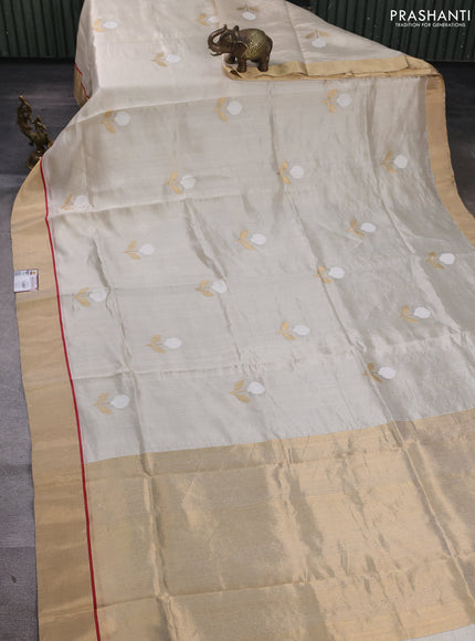Pure chanderi silk saree beige with thread & zari woven buttas and zari woven border