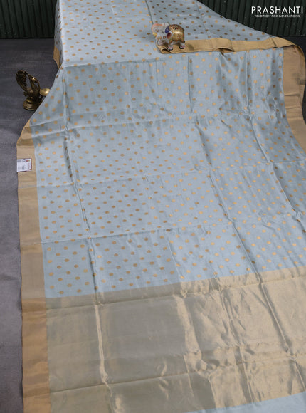 Pure chanderi silk saree pastel blue with allover zari woven buttas and zari woven border