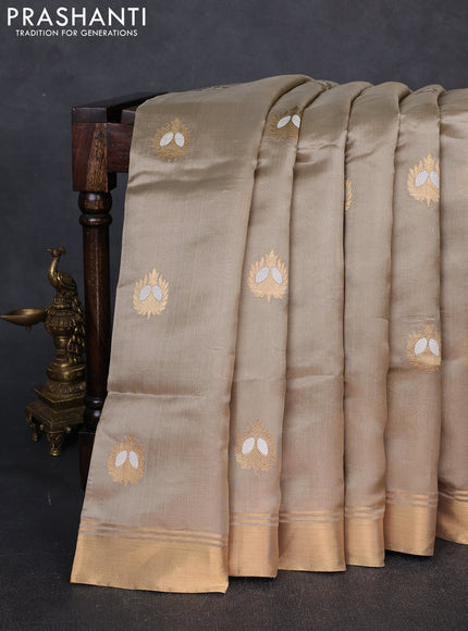 Pure chanderi silk saree beige with thread & zari woven buttas and zari woven border