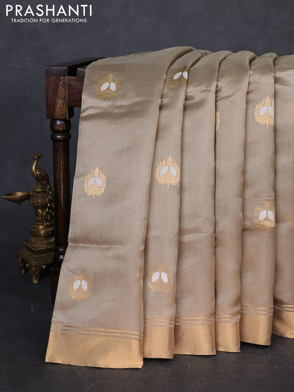Pure chanderi silk saree beige with thread & zari woven buttas and zari woven border