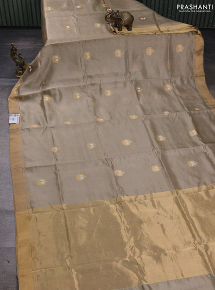 Pure chanderi silk saree beige with thread & zari woven buttas and zari woven border