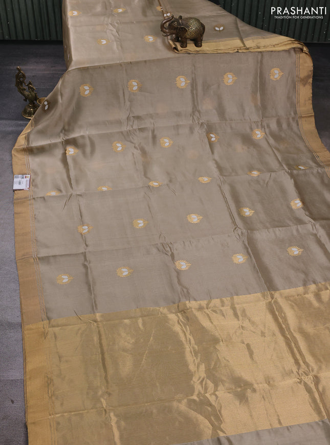 Pure chanderi silk saree beige with thread & zari woven buttas and zari woven border