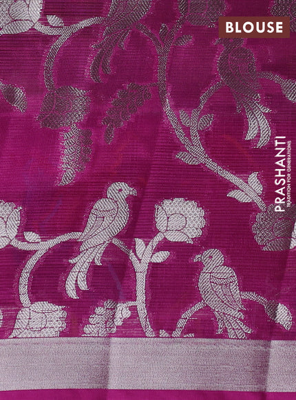 Cotton zari kota unstitched lehenga mehendi green and purple with allover zari woven buttas and long bird design zari woven border