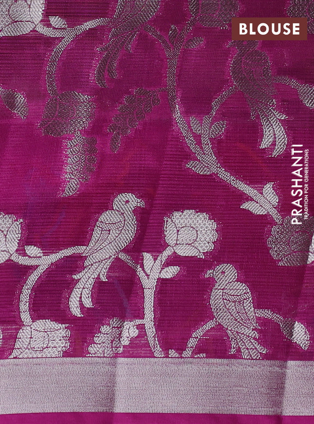 Cotton zari kota unstitched lehenga mehendi green and purple with allover zari woven buttas and long bird design zari woven border