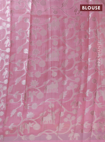 Cotton zari kota unstitched lehenga dark mustard and light pink with silver zari woven buttas and silver zari woven muniya butta border