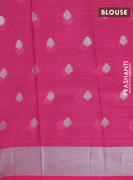 Cotton zari kota unstitched lehenga blue and pink with allover silver zari weaves and zari woven border