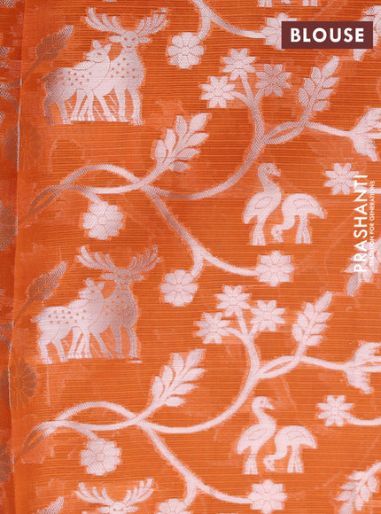 Cotton zari kota unstitched lehenga orange and violet with silver zari woven pichwai buttas and long pichwai silver zari woven border