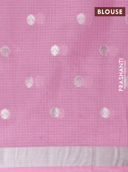 Cotton zari kota unstitched lehenga light pink and purple with silver zari woven pichwai buttas and long pichwai silver zari woven border