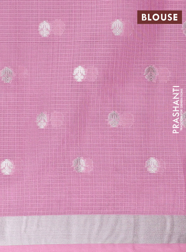Cotton zari kota unstitched lehenga light pink and purple with silver zari woven pichwai buttas and long pichwai silver zari woven border