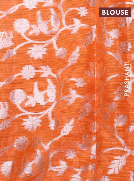 Cotton zari kota unstitched lehenga brown and orange with silver zari woven pichwai buttas and rettapet silver zari woven border