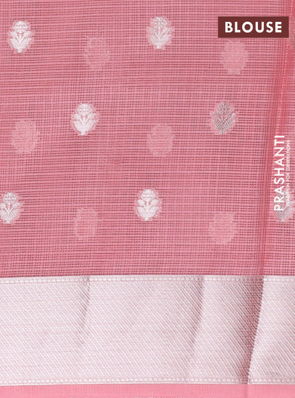Cotton zari kota unstitched lehenga pista green and peach shade with silver zari woven buttas and long rich silver zari woven border