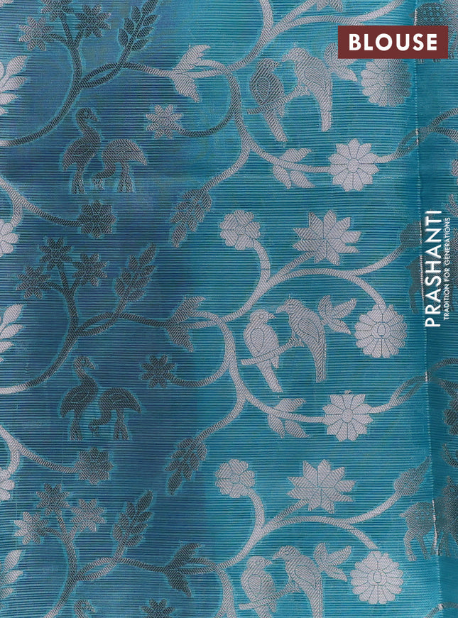 Cotton zari kota unstitched lehenga pink and light blue with allover silver zari stripes pattern and silver zari woven border