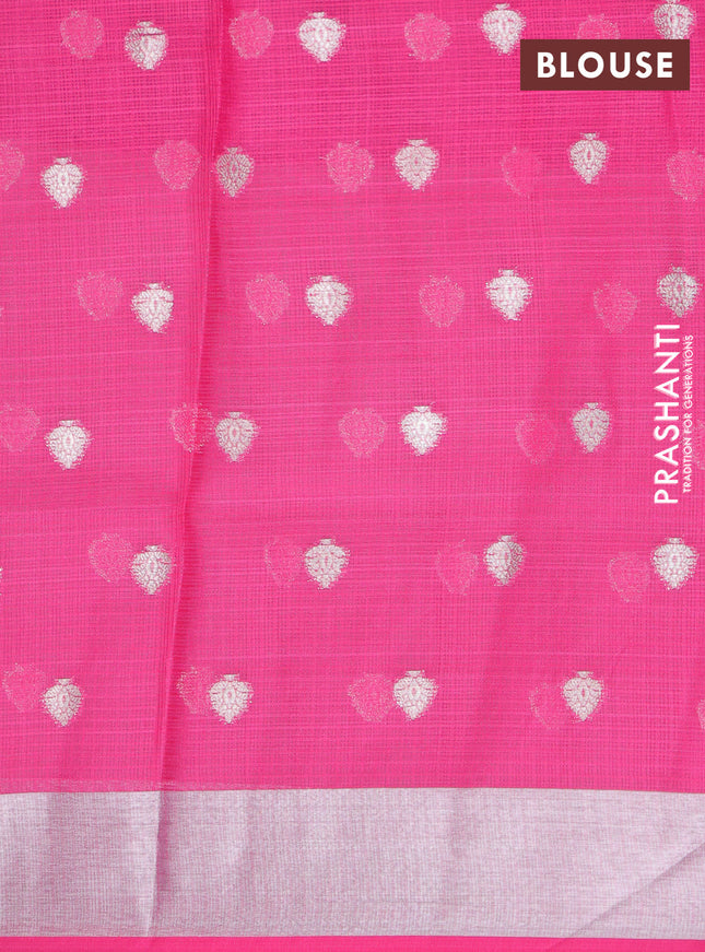 Cotton zari kota unstitched lehenga orange and pink with silver zari woven buttas and jamdhani weaving border