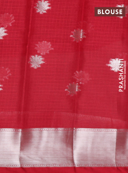 Cotton zari kota unstitched lehenga light pink and red with silver zari woven buttas and long rich silver zari woven border