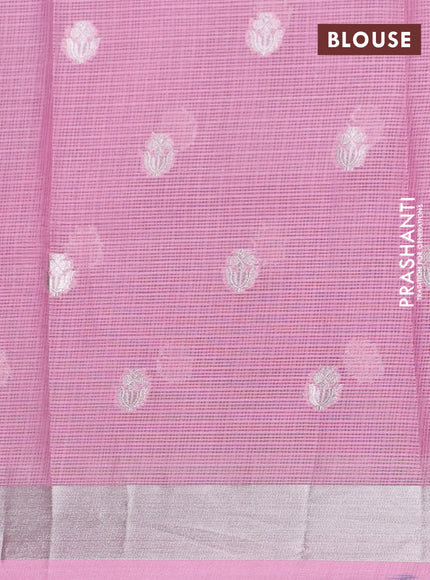 Cotton zari kota unstitched lehenga teal green and light pink with allover jamdhani weaving and simple border