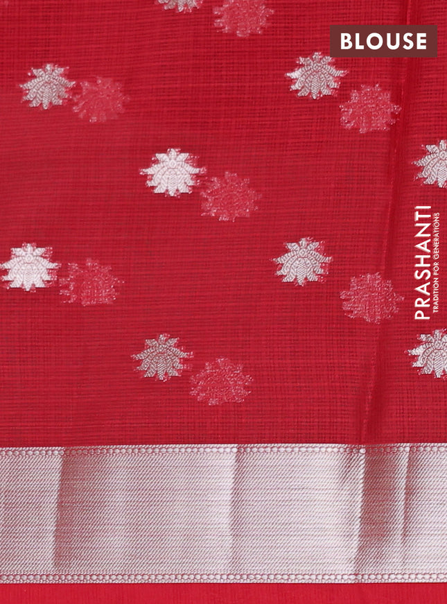 Cotton zari kota unstitched lehenga light pink and red with silver zari woven buttas and zari woven border