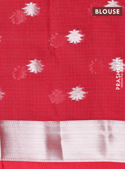 Cotton zari kota unstitched lehenga brown and red with silver zari woven buttas and zari woven border