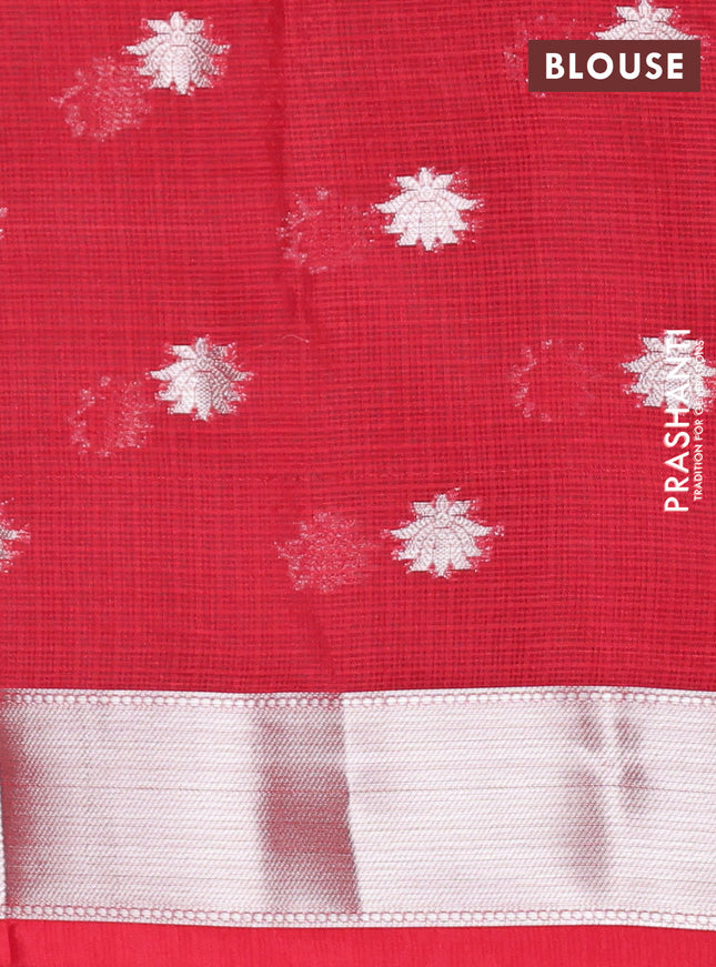 Cotton zari kota unstitched lehenga brown and red with silver zari woven buttas and zari woven border