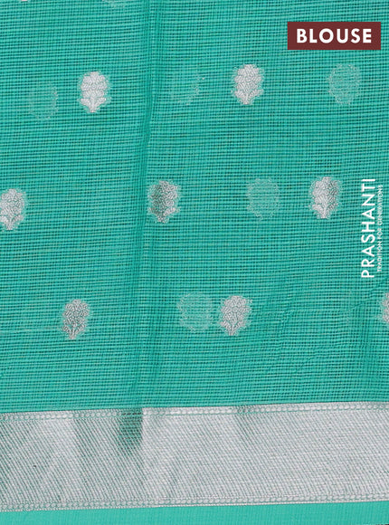 Cotton zari kota unstitched lehenga blue and teal green shade with allover zari weaves and zari woven border
