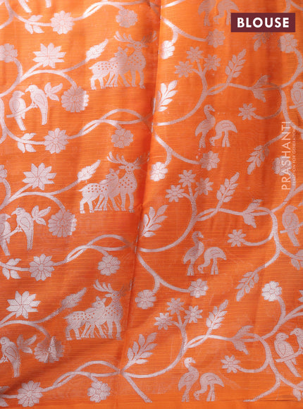 Cotton zari kota unstitched lehenga brown and orange with silver zari woven buttas and long rich zari woven border