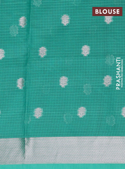 Cotton zari kota unstitched lehenga light pink and teal green with allover jamdhani weaving and rettapet zari woven border