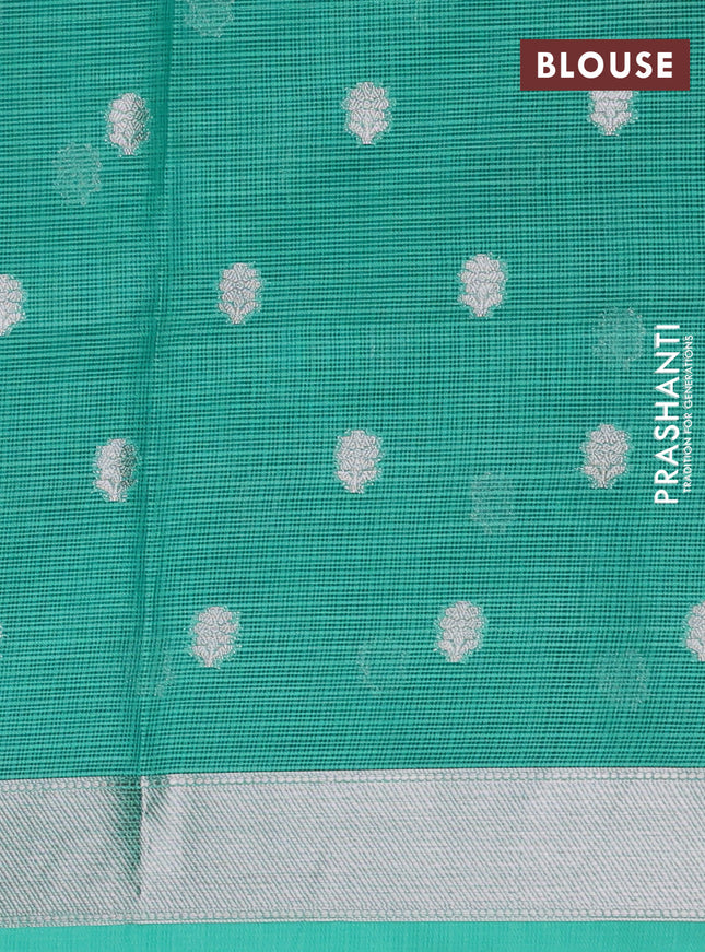 Cotton zari kota unstitched lehenga light pink and teal green with allover jamdhani weaving and rettapet zari woven border