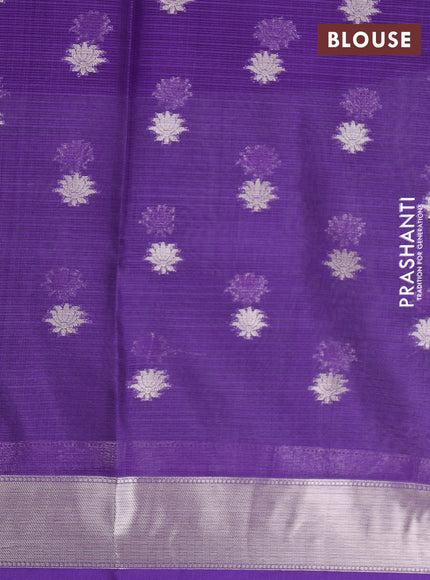 Cotton zari kota unstitched lehenga peach shade and violet with silver zari woven buttas and rich zari woven border