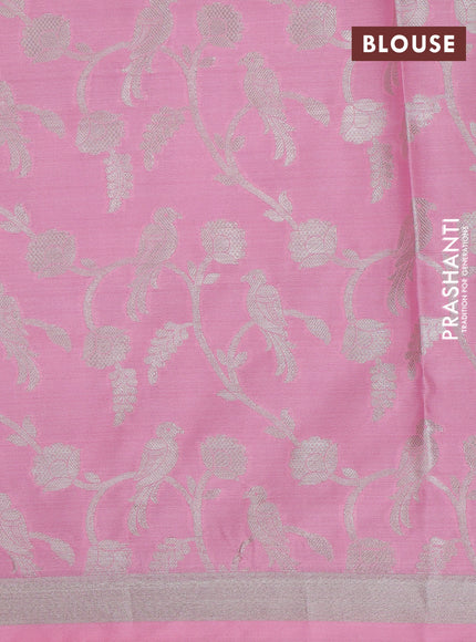Cotton zari kota unstitched lehenga teal shade and light pink with allover silver zari weaves and silver zari woven border