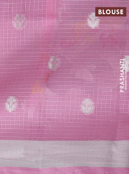 Cotton zari kota unstitched lehenga mild lavender and light pink with allover silver zari weaves and silver zari woven border