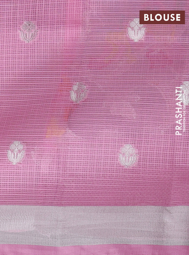 Cotton zari kota unstitched lehenga mild lavender and light pink with allover silver zari weaves and silver zari woven border