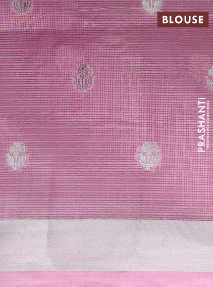 Cotton zari kota unstitched lehenga pista green and light pink with allover silver zari weaves and silver zari woven border