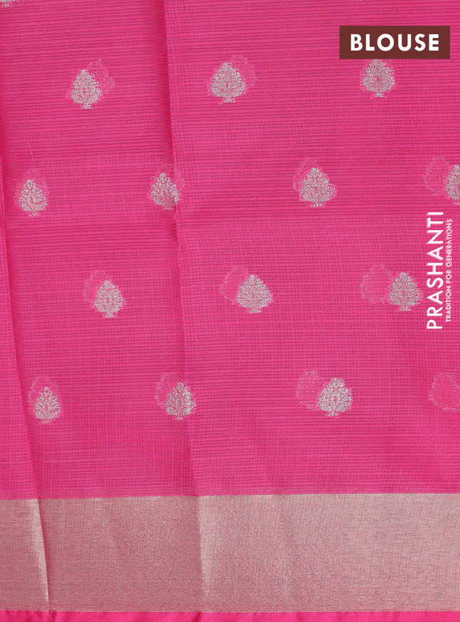 Cotton zari kota unstitched lehenga lime green and pink with silver zari woven buttas and long rich zari woven border