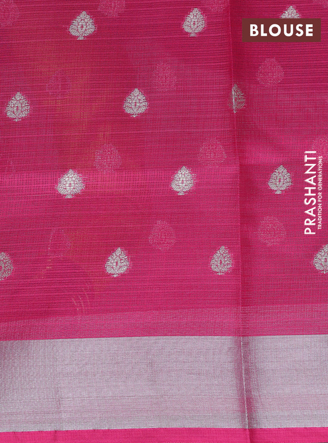 Cotton zari kota unstitched lehenga teal blue and pink with silver zari woven buttas and long rich zari woven border