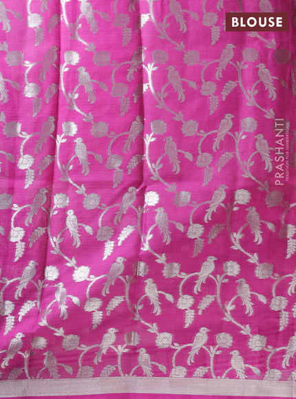 Cotton zari kota unstitched lehenga light pink and purple with silver zari woven buttas and long rich zari woven border