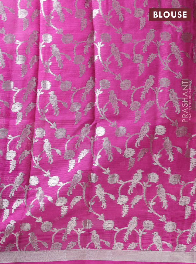 Cotton zari kota unstitched lehenga light pink and purple with silver zari woven buttas and long rich zari woven border