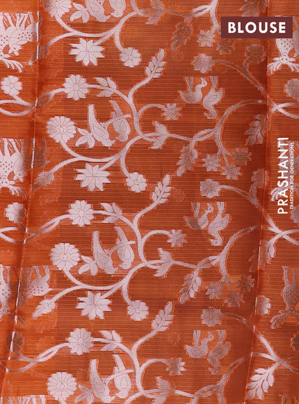 Cotton zari kota unstitched lehenga blue and rust shade with silver zari woven buttas and silver zari woven border