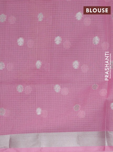 Cotton zari kota unstitched lehenga violet and light pink with allover silver zari woven buttas and long silver zari woven border