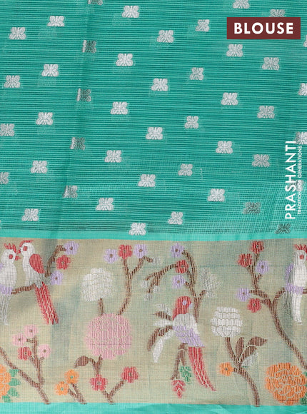 Cotton zari kota unstitched lehenga light pink and teal green with allover silver zari woven buttas and silver zari woven border