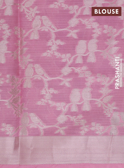 Cotton zari kota unstitched lehenga pista green and light pink with allover jamdhani weaving and silver zari woven border