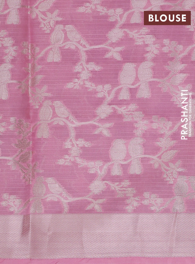 Cotton zari kota unstitched lehenga pista green and light pink with allover jamdhani weaving and silver zari woven border