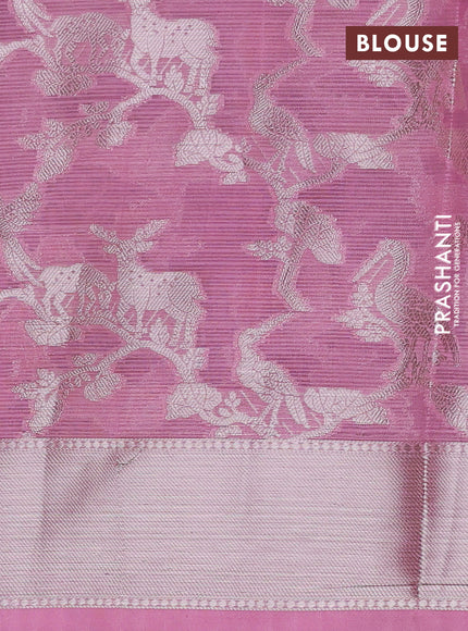Cotton zari kota unstitched lehenga pastel green and light pink with allover jamdhani weaving and silver zari woven border