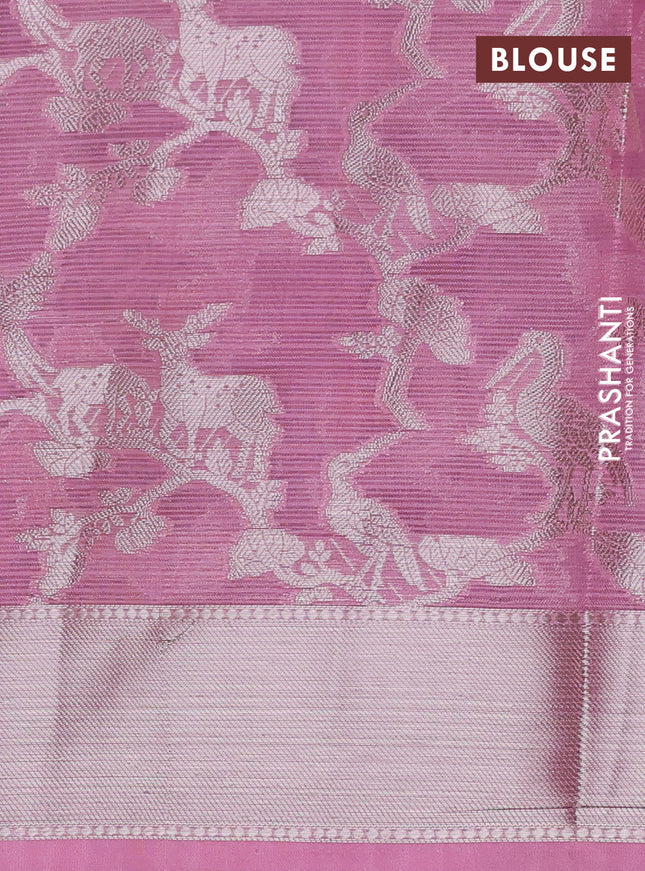 Cotton zari kota unstitched lehenga pastel green and light pink with allover jamdhani weaving and silver zari woven border