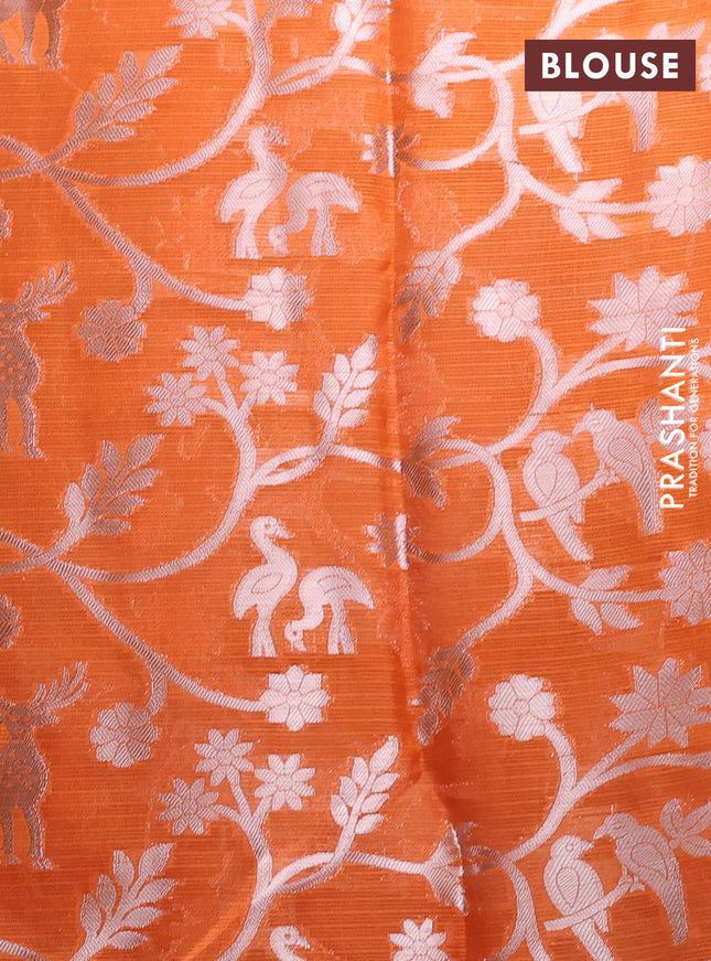 Cotton zari kota unstitched lehenga black and orange with allover zari woven buttas and long rich zari woven border