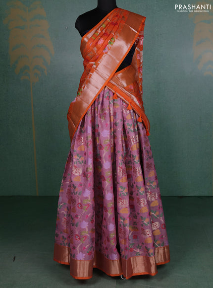 Cotton zari kota unstitched lehenga light pink and orange with allover jamdhani weaving and zari woven border